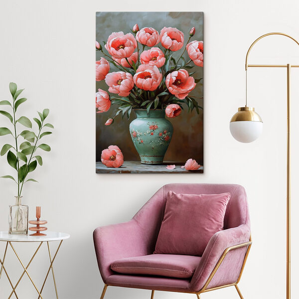 Gemälde mit rosa Blumen in einer Vase Wandbilder Gemälde mit rosa Blumen in einer Vase