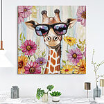Wandbilder Giraffe mit Sonnenbrille und Blumen