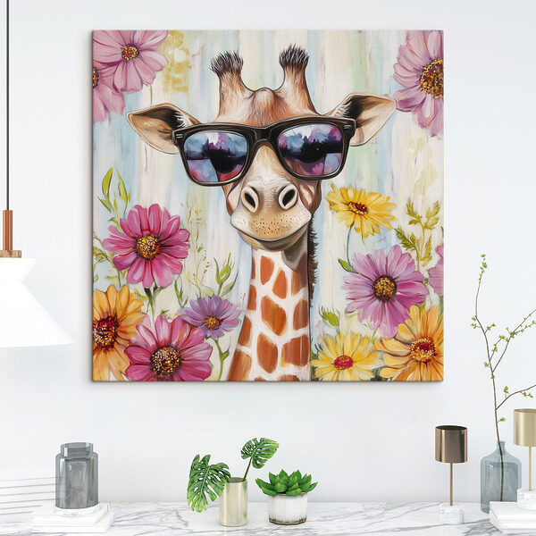 Giraffe mit Sonnenbrille und Blumen Wandbilder Giraffe mit Sonnenbrille und Blumen