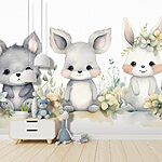 Fototapeten Gruppe von Tieren mit Blumen
