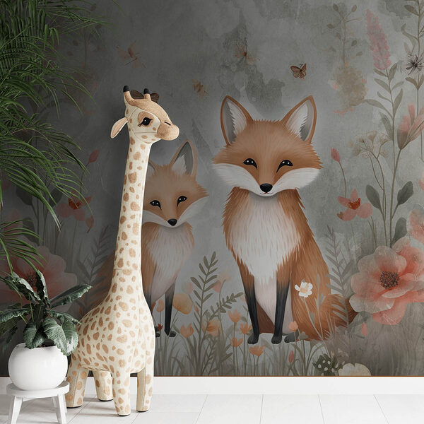 Fototapeten Zwei Füchse in einem Blumenfeld