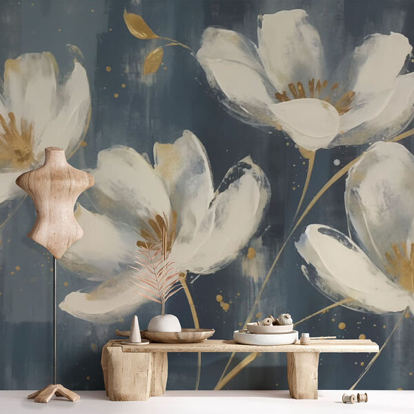 Malerei von weißen Blumen Fototapeten Malerei von weißen Blumen
