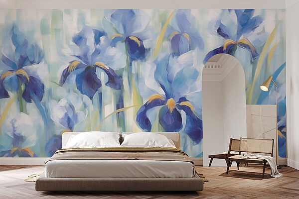 Malerei von blauen Blumen Fototapeten Malerei von blauen Blumen