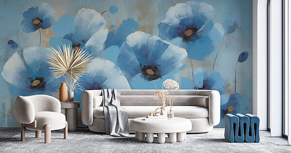 Malerei von blauen Blumen Fototapeten Malerei von blauen Blumen