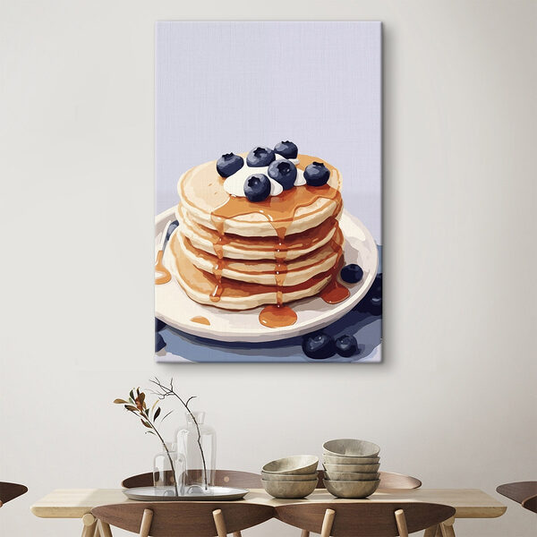 Pfannkuchenstapel mit Blaubeeren und Sirup darauf Wandbilder Pfannkuchenstapel mit Blaubeeren und Sirup darauf
