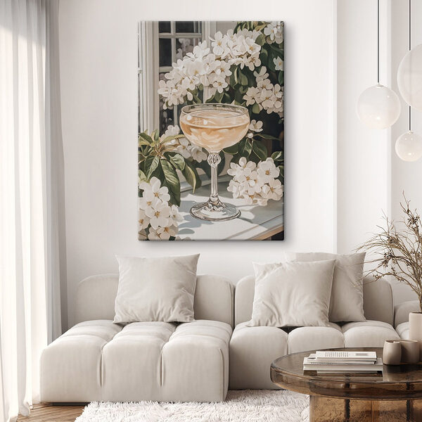Ein Glas Wein neben den Blumen Wandbilder Ein Glas Wein neben den Blumen