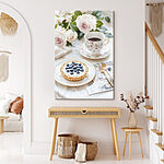 Wandbilder Dessert auf einem Teller mit einer Tasse Kaffee und Blumen
