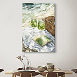 Wandbilder Aquarell von zwei Weingläsern neben einem Picknickkorb und einem Buch