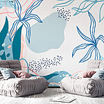 Fototapeten Blaues und rosa Blumenmuster