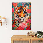 Wandbilder Gemälde eines von Blumen umgebenen Tigers