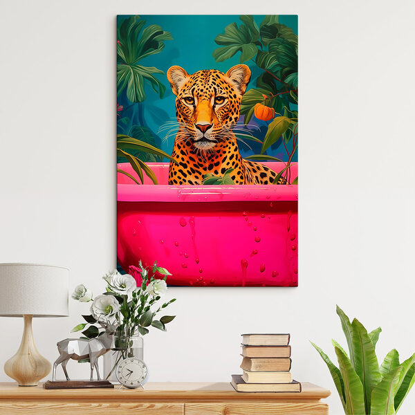 Gepard in einer rosa Wanne mit Pflanzen Wandbilder Gepard in einer rosa Wanne mit Pflanzen