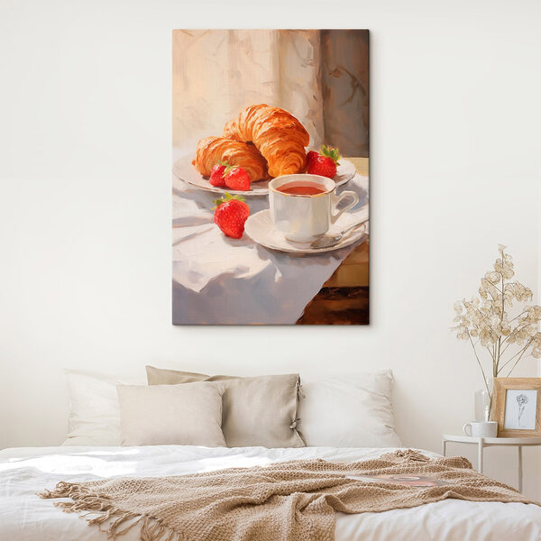 Croissant und Erdbeeren auf einem Teller Wandbilder Croissant und Erdbeeren auf einem Teller