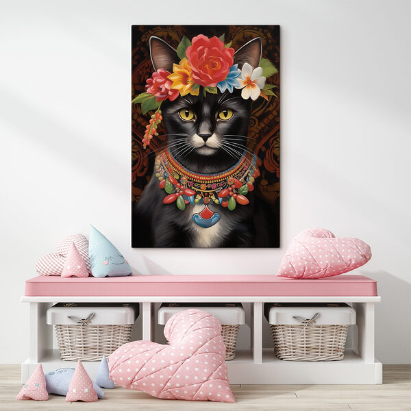 Katze mit Blumenkrone Wandbilder Katze mit Blumenkrone