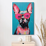 Wandbilder Gemälde eines Hundes mit rosa Sonnenbrille