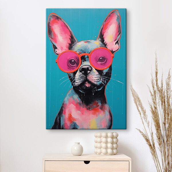 Gemälde eines Hundes mit rosa Sonnenbrille Wandbilder Gemälde eines Hundes mit rosa Sonnenbrille