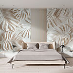 Fototapeten Weiße Wand mit Blättern