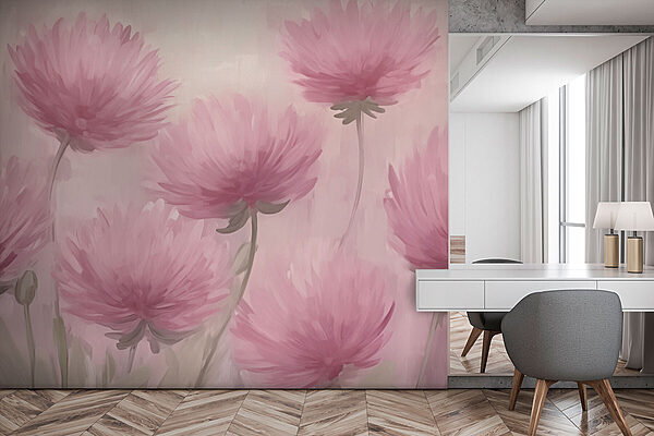 Gemälde mit rosa Blumen Fototapeten Gemälde mit rosa Blumen