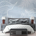 Fototapeten Weiße Blätter auf blauem Hintergrund