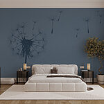 Fototapeten Durch die Luft fliegende Löwenzahnsamen