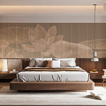 Fototapeten Zarte Lotosblüten auf ruhigem Wasser