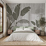 Fototapeten Tapete mit Blättern und Pflanzen darauf