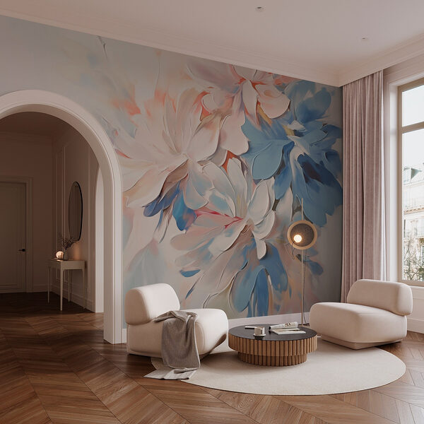 Fototapeten Malerei von Blumen auf einer weißen Fläche