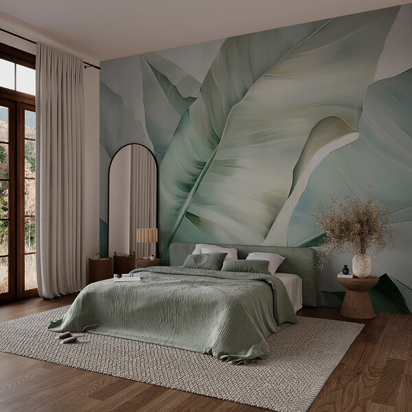 Fototapeten Weiche, üppige Blätter in sanften Farbtönen