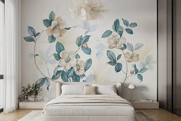 Fototapeten Malerei von Blumen und Blättern