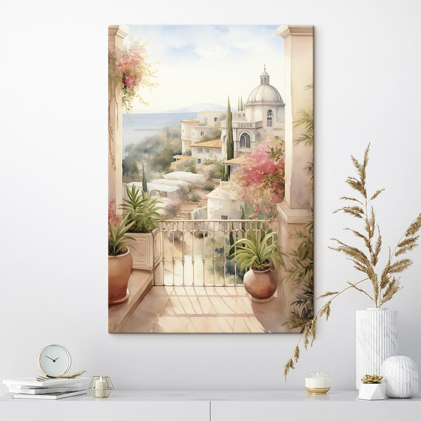 Aquarell eines Balkons mit Blick auf eine Stadt Wandbilder Aquarell eines Balkons mit Blick auf eine Stadt