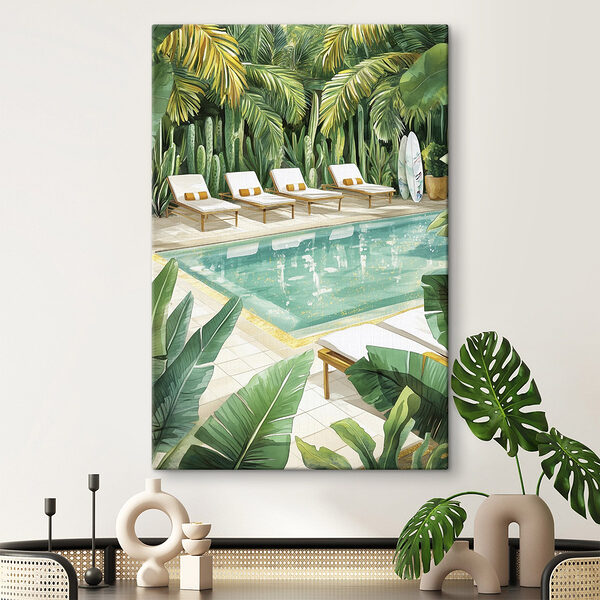 Pool mit Liegestühlen und Surfbrettern Wandbilder Pool mit Liegestühlen und Surfbrettern