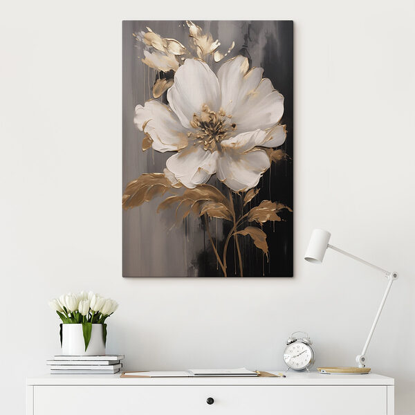 Elegante weiße Blume auf dunklem Hintergrund Wandbilder Elegante weiße Blume auf dunklem Hintergrund