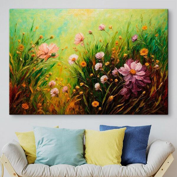 Gemälde von Blumen auf einem Feld Wandbilder Gemälde von Blumen auf einem Feld