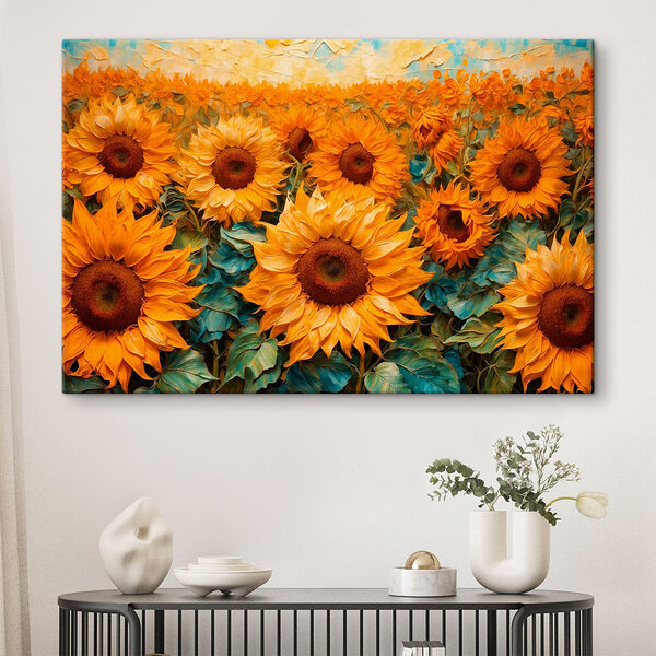 Gemälde von Sonnenblumen auf einem Feld Wandbilder Gemälde von Sonnenblumen auf einem Feld