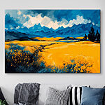 Wandbilder Gelbes Feld mit Bergen im Hintergrund