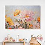 Wandbilder Gemälde mit Blumen auf blauem Hintergrund