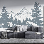 Fototapeten Bergkette mit Bäumen und Felsen