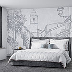 Fototapeten Zeichnung einer Straße mit einem Glockenturm