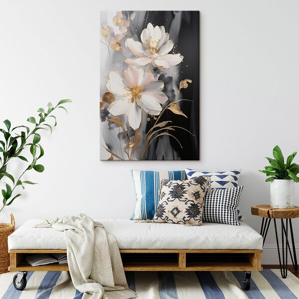 Zarte Blüten auf einer dunklen Leinwand Wandbilder Zarte Blüten auf einer dunklen Leinwand