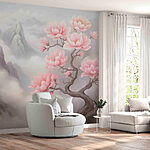 Fototapeten Baum mit rosa Blumen darauf