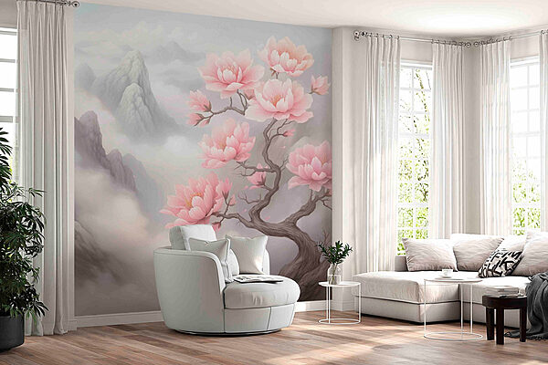 Baum mit rosa Blumen darauf Fototapeten Baum mit rosa Blumen darauf