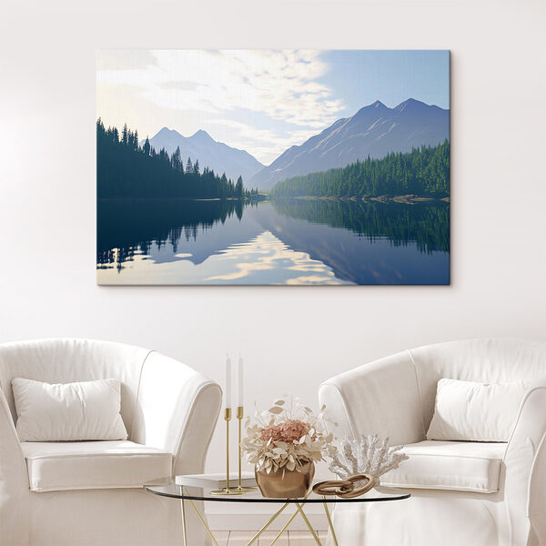 See mit Bäumen und Bergen im Hintergrund Wandbilder See mit Bäumen und Bergen im Hintergrund