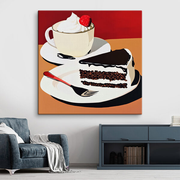 Ein Stück Kuchen und eine Tasse Kaffee Wandbilder Ein Stück Kuchen und eine Tasse Kaffee