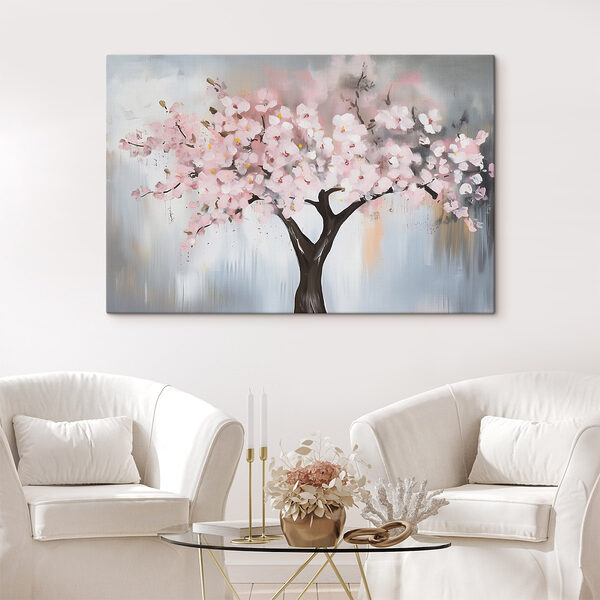 Gemälde eines Baumes mit rosa Blumen Wandbilder Gemälde eines Baumes mit rosa Blumen