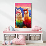 Wandbilder Zwei Lamas mit regenbogenfarbenem Haar