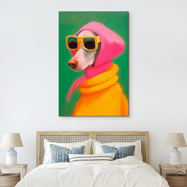 Hund mit rosa Halstuch und Sonnenbrille Wandbilder Hund mit rosa Halstuch und Sonnenbrille