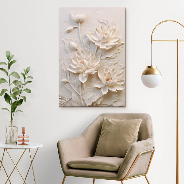 Weiße Blumenschnitzerei an einer Wand Wandbilder Weiße Blumenschnitzerei an einer Wand