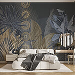 Fototapeten Heiteres botanisches Design auf dunklem Hintergrund