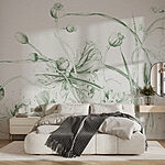 Fototapeten Zeichnung von Blumen und Blättern