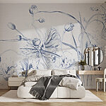 Fototapeten Zeichnung von Blumen und Blättern