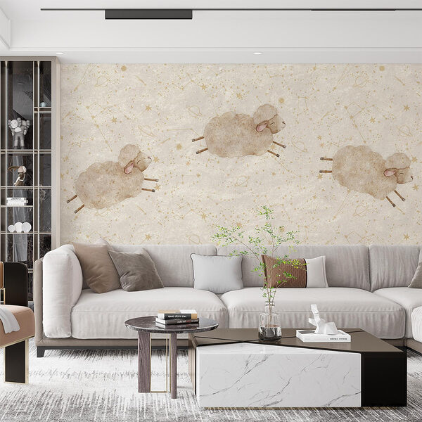 Fototapeten Gruppe von Schafen auf einem weißen Hintergrund